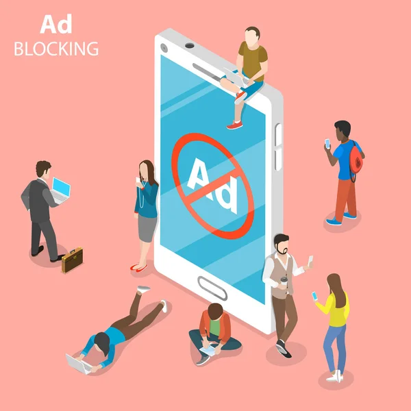 Ad blocking flat isometric vektor concept. — Stockvektor