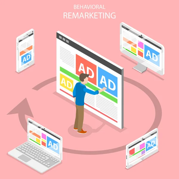 Remarketing plat isometrische vector concept. — Stockvector