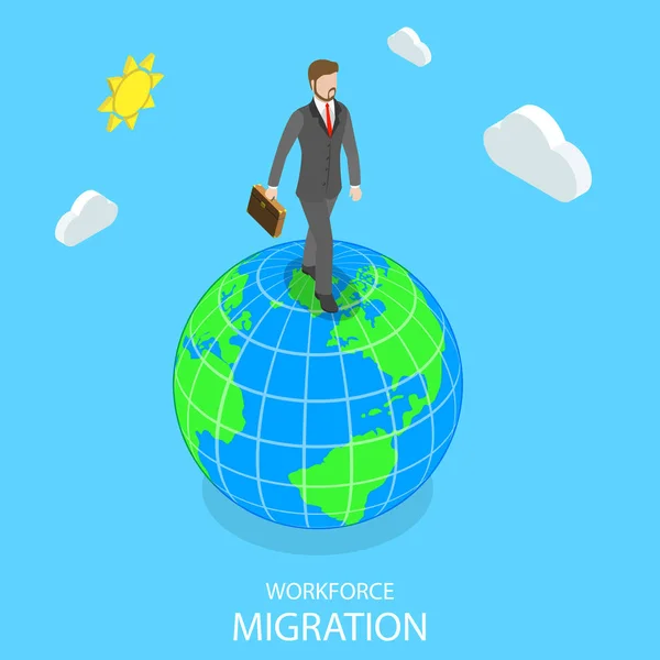 Munkaerő-migráció lapos izometrikus vector koncepció. — Stock Vector