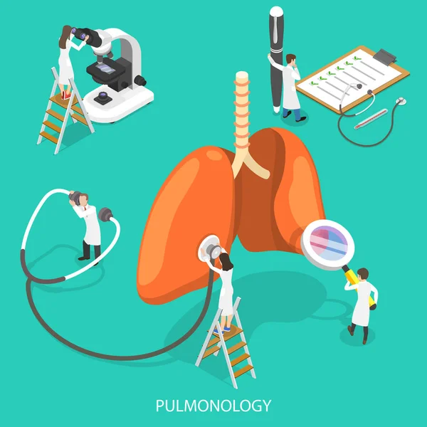 Isometric Flat Vector Illustration of Respiratory Medicine, Pulmonology Konsep . - Stok Vektor