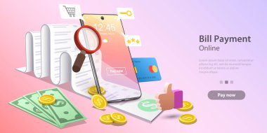 Faturalar için vektör kavramı çevrimiçi ödeme, güvenli mobil işlem.