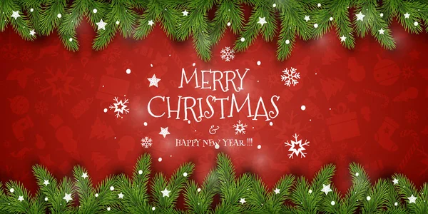 クリスマス・ベクトル作曲。フェアブランチと赤の背景に休日の願い — ストックベクタ