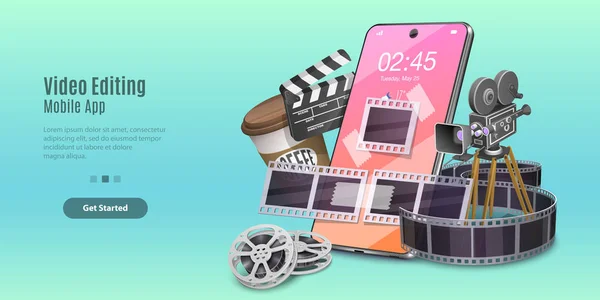 Konzept der mobilen Videobearbeitungs-App, Motion Design Studio Software. — Stockvektor
