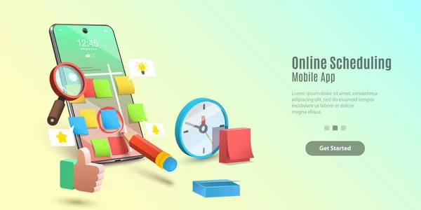 Konzept der mobilen Zeitplanungs-App, Zeitmanagement-Anwendung. — Stockvektor