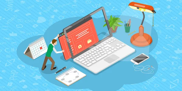 Web Sayfası Tasarım Güncellemesinin Isometric Düz Vektör Konsepti.