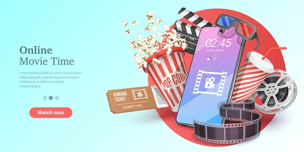 Online Movie Time, Mobile Movie Theater, Zdjęcia i filmowanie. — Wektor stockowy