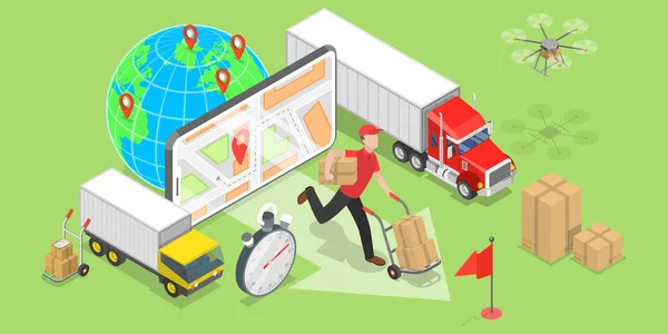 Isometric flat vector concept of smart logistics and transportation. — Stock Vector