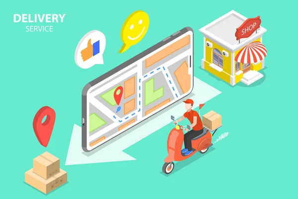 Isometric Vector Conceptual Illustration. Fast Delivery Service, Online Shopping — 스톡 벡터