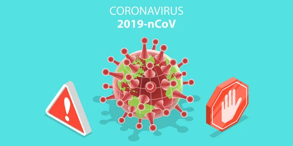 3D vektor Isometriska begreppet Coronavirus utbrott. — Stock vektor