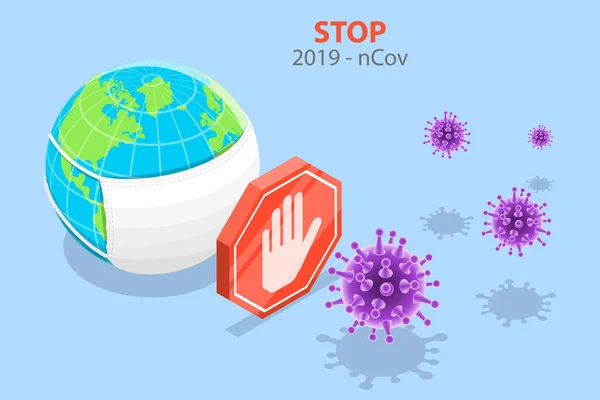 3D Vektor Isometrisches Konzept des Coronavirus-Ausbruchs. — Stockvektor