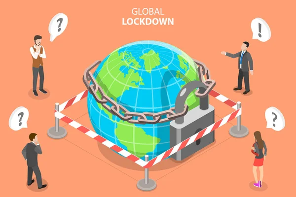 3D Vector Isometrische Concept van Global Lockdown. — Stockvector