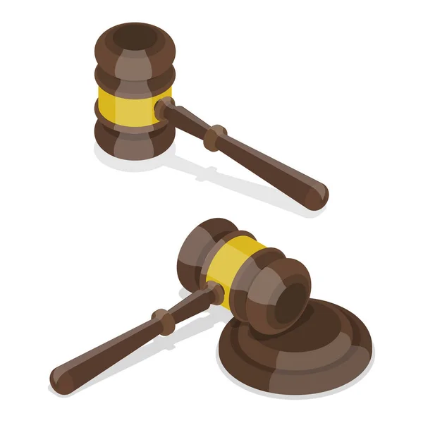 Vector plano isométrico 3D Concepto del juez Gavel — Vector de stock