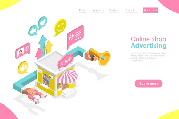 3D Isometric Flat Vector Landing Page of Store Advertiesment Campaign. — 스톡 벡터