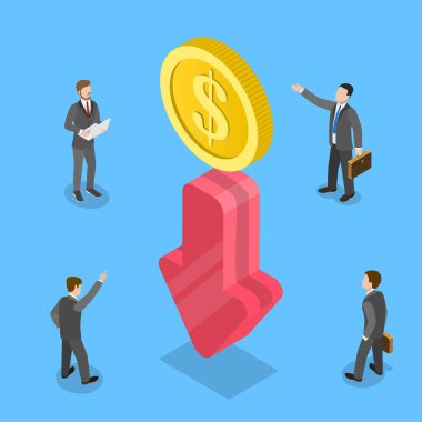 3D Isometric Flat Flat Kriz ve Maliyet Düşürme Konsepti
