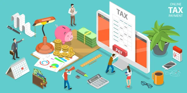 3D Isometric Flat Vector Concept of Online Tax Payment, Filling Tax Form. — 스톡 벡터