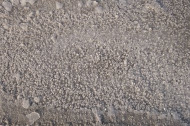 Çatlaklar ve tuz kristalleriyle kurumuş bir su deposunun dibinde.