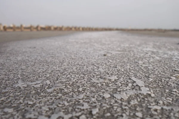 Sandy Bottom Dried Reservoir Cracks Salt Crystals — Stock Photo, Image