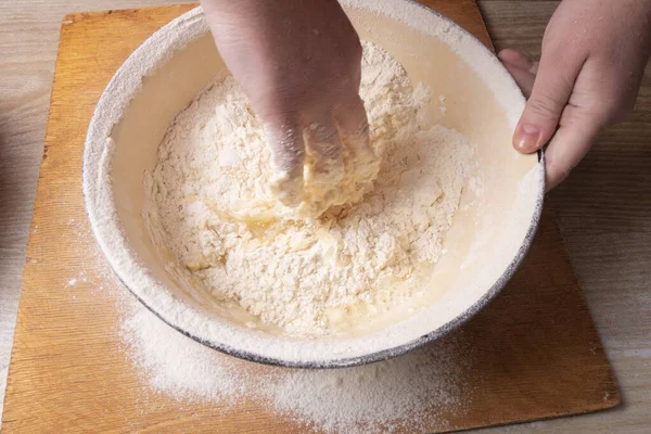 Female Hands Mixing Dough Home Kitchen — Stock Photo, Image