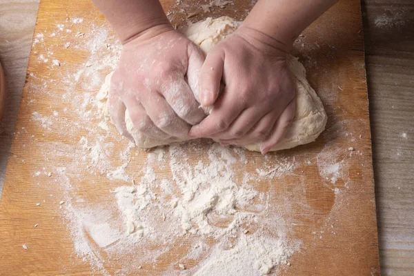 Female Hands Mixing Dough Home Kitchen — Stock Photo, Image