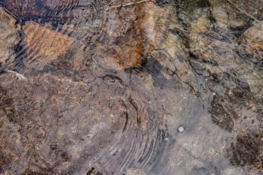 Dağ nehrinin dibindeki taşların berrak suları. Yaratıcı vintage arkaplan