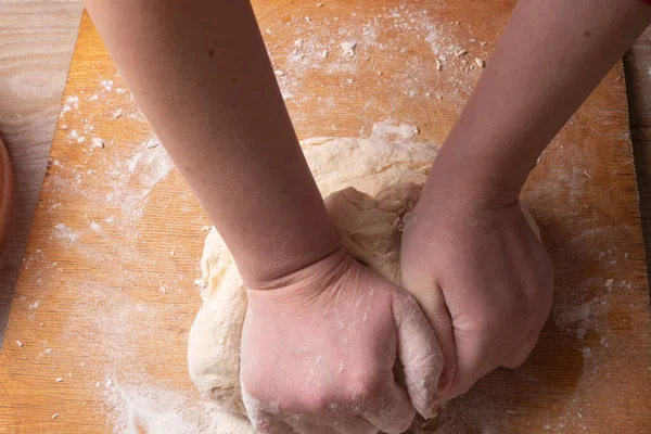 Female Hands Mixing Dough Home Kitchen — Stock Photo, Image