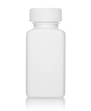 Beyaz arka plan üzerinde izole beyaz tıp şişe