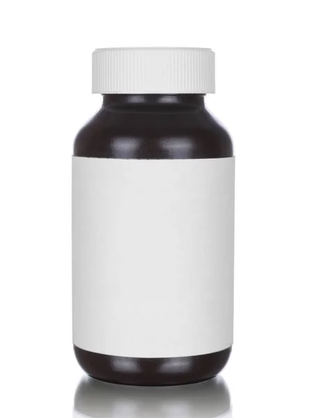 Botella Medicina Vidrio Marrón Plástico Aislado Blanco — Foto de Stock