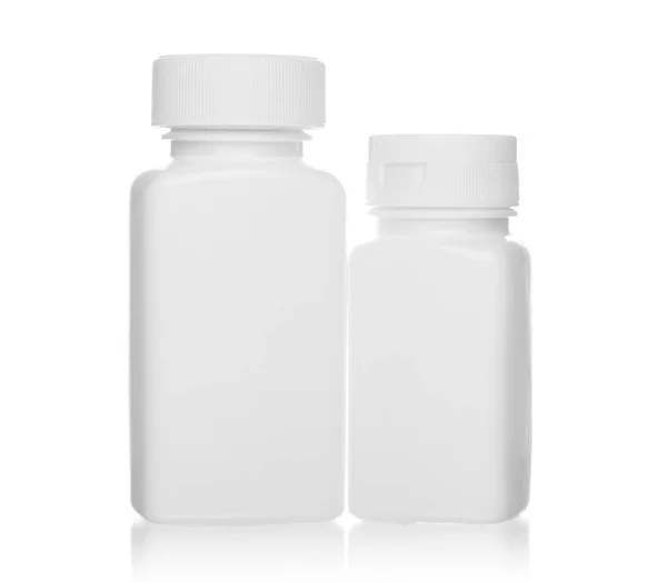 Botellas Médicas Blancas Aisladas Sobre Fondo Blanco — Foto de Stock