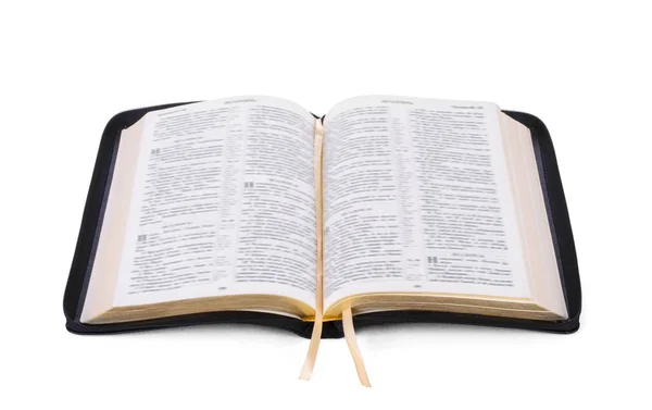 開いた聖書の本 白で隔離 — ストック写真