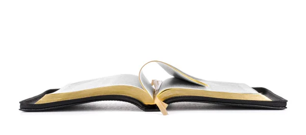 Livro Aberto Bíblia Sagrada Isolado Branco — Fotografia de Stock