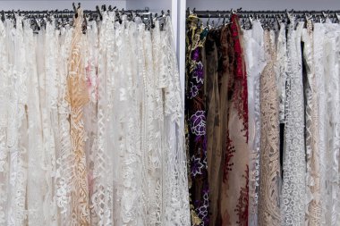 Dantel mağazası geçmişi. Moda Sancağı arkaplanı.
