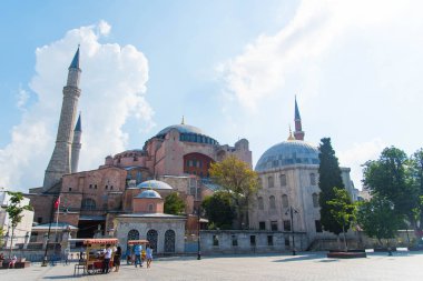 Istanbul / Turkey - July 6, 2019 : Hagia Sophia on a sunny summer day, Istanbul, Turkey