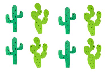 beyaz arkaplanda kağıt kaktüsleri