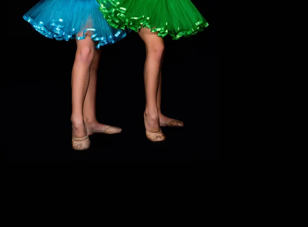Kislányok Balerina Színes Zöld Kék Ruhák Belk Harisnya Pointe Cipő — Stock Fotó