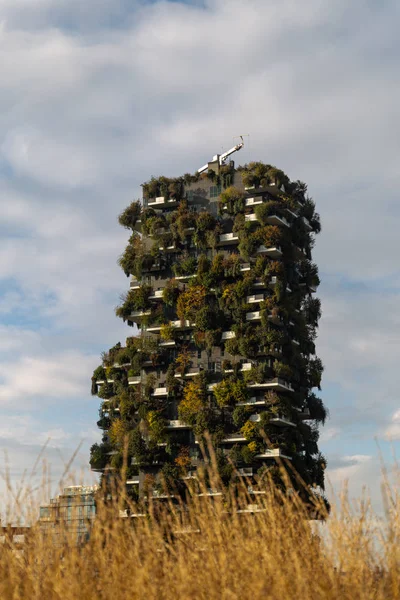 Milano 'daki Gae Aulenti Meydanı' nın akşam manzarası