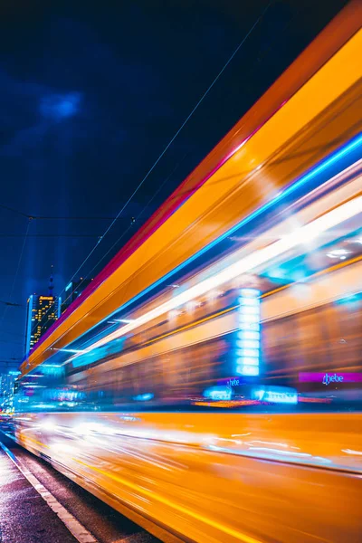 Tramway light track at night