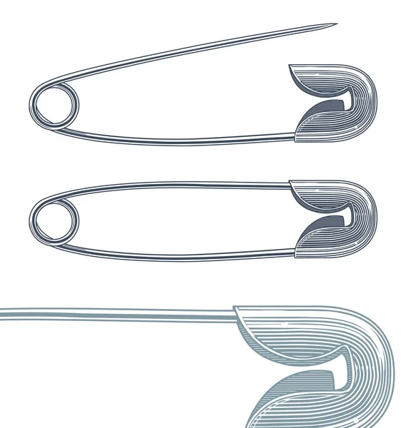 Safety pin in vintage engraving style — Stock Vector