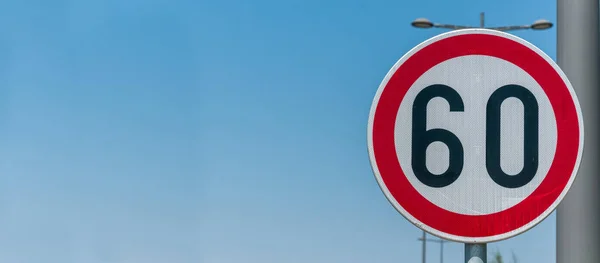 Traffic Speed Limit Sign Restriction Kilometers Miles Hour Blue Sky — Stock Photo, Image