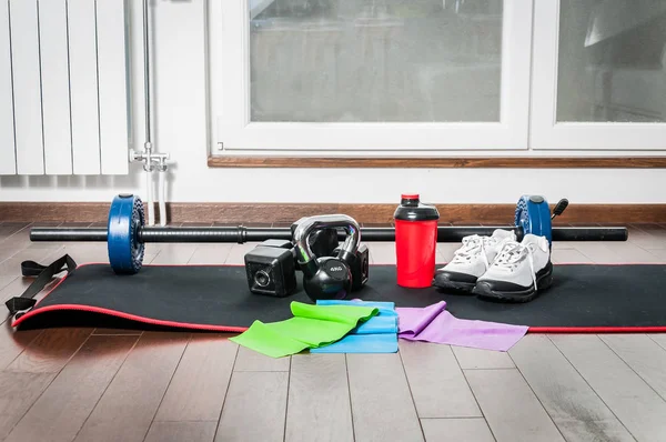 Equipamento Para Mulher Chão Apartamento Treino Casa Exercício Aptidão — Fotografia de Stock