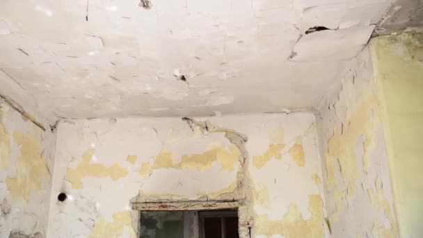 Broken Damaged Collapsed Ceiling Roof Old House Abandoned Aftermath Disaster — Stock Video