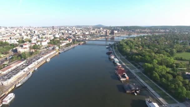 Vista Aérea Del Río Sava Paisaje Urbano Capital Serbia Belgrado — Vídeo de stock