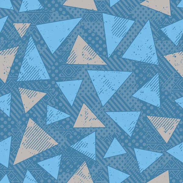 Blått triangel sømløst mønster med grungeeffekt – stockvektor