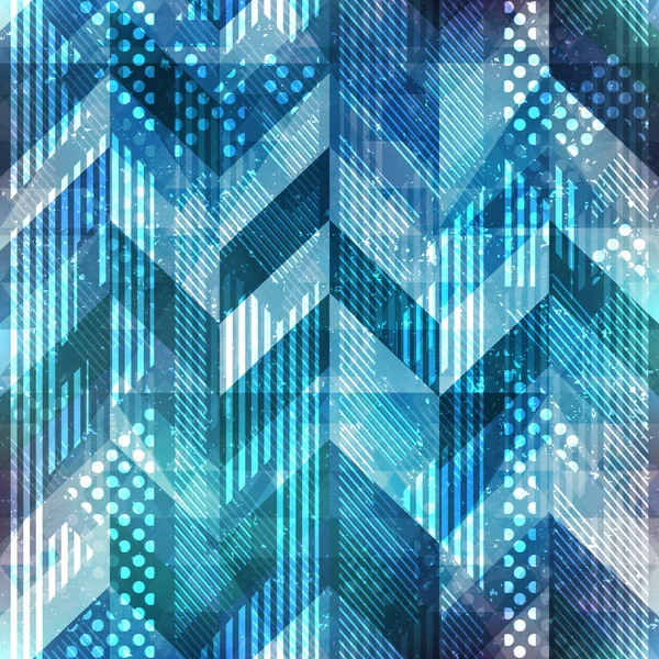 Blue geometric seamless pattern with grunge effect — Stock Vector