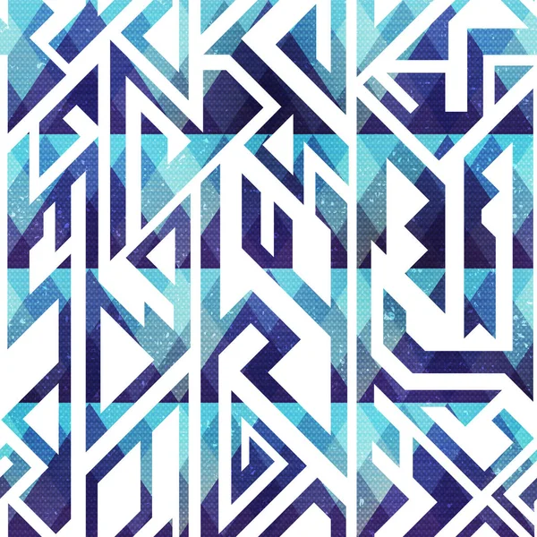 Abstracte blauwe geometrische naadloze patroon met grunge effect — Stockvector
