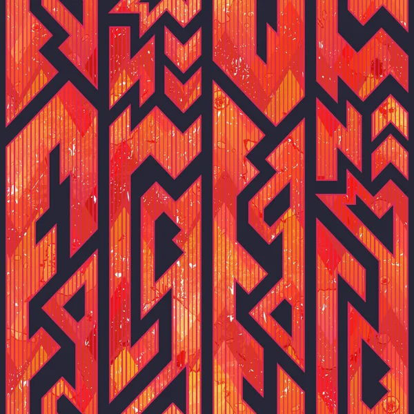 Röd färg tribal geometriska sömlösa mönster med grunge effekt — Stock vektor