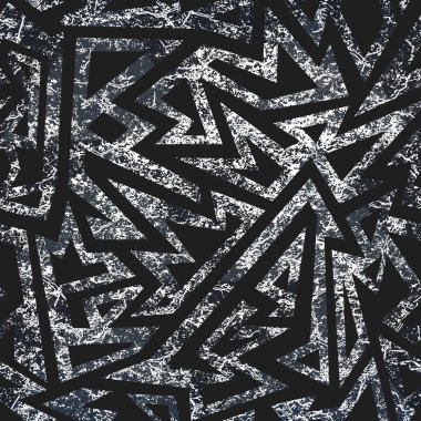 Grunge etkisi olan tek renkli kabile geometrik deseni.