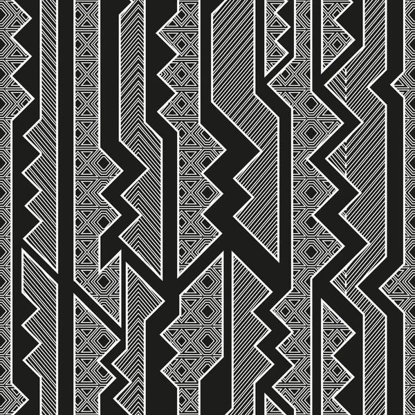 Patrón inconsútil tribal monocromo — Vector de stock