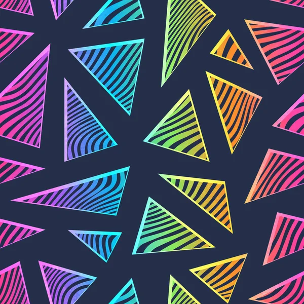 Regnbågstriangel med böjda linjer. Sömlöst mönster — Stock vektor