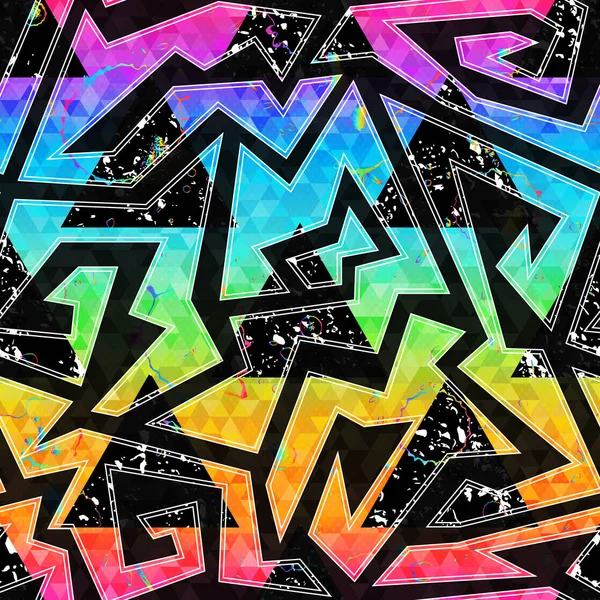 Graffiti geométrico padrão sem costura com efeito grunge — Vetor de Stock