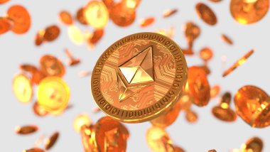 Beyaz bir arka planda bazı ethereum sikkelerin 3D
